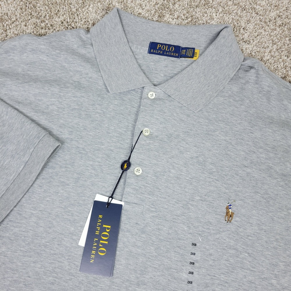 NWT Polo Ralph Lauren Mens 2XB Gray Flesh Pony Stretch Knit Polo Short Sleeve
